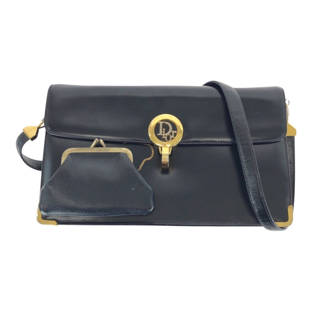Christian Dior Dior Vintage Black Leather Shoulder Bag with Gold Hardware,